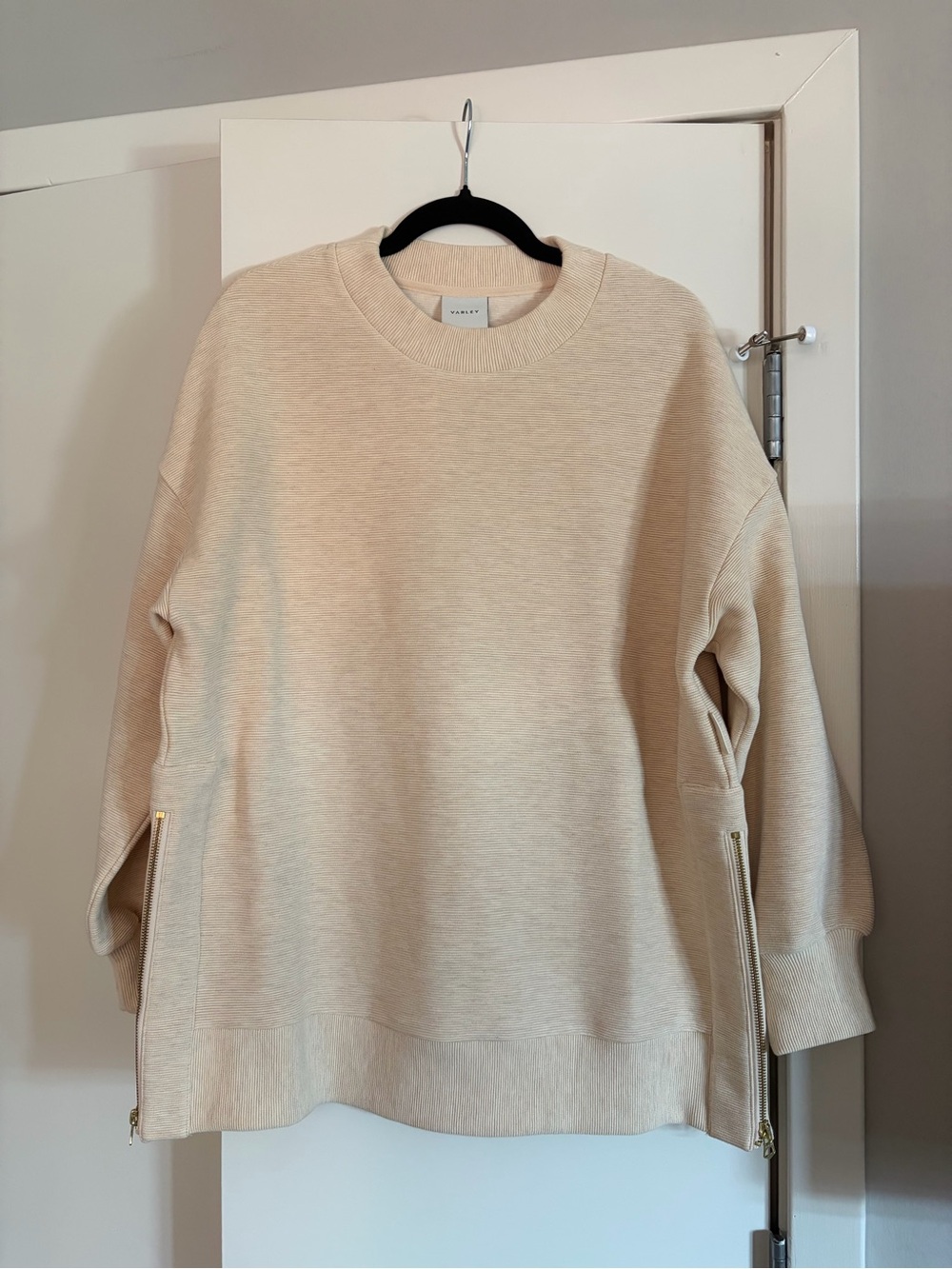 Varley Cream Crewneck Sweater with Side Zips